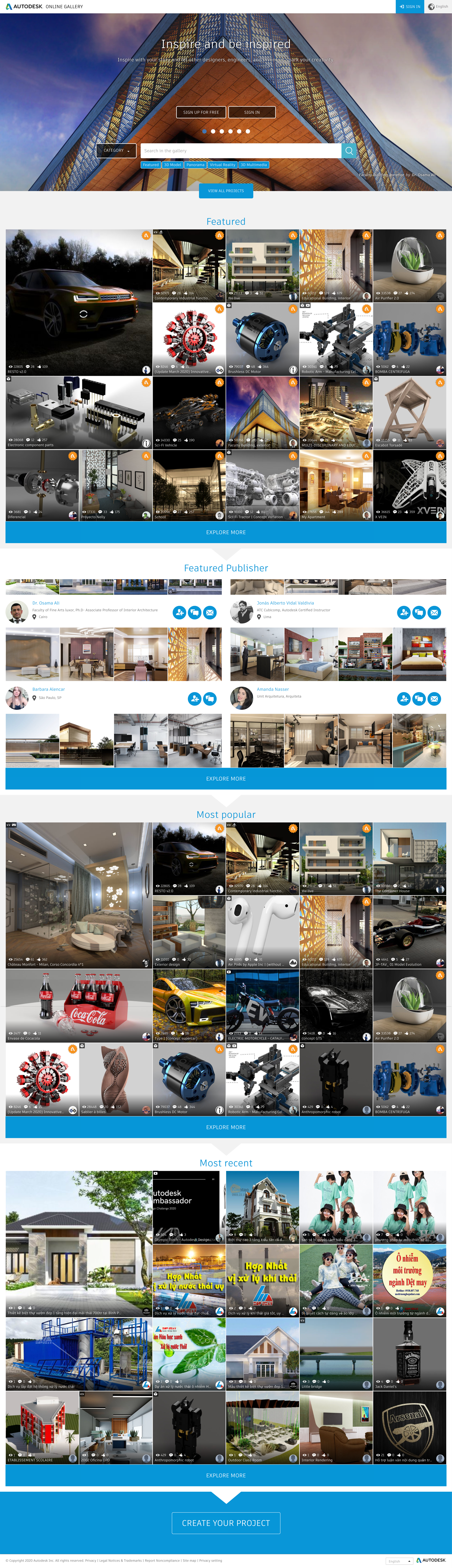 Autodesk Online Gallery landing page design